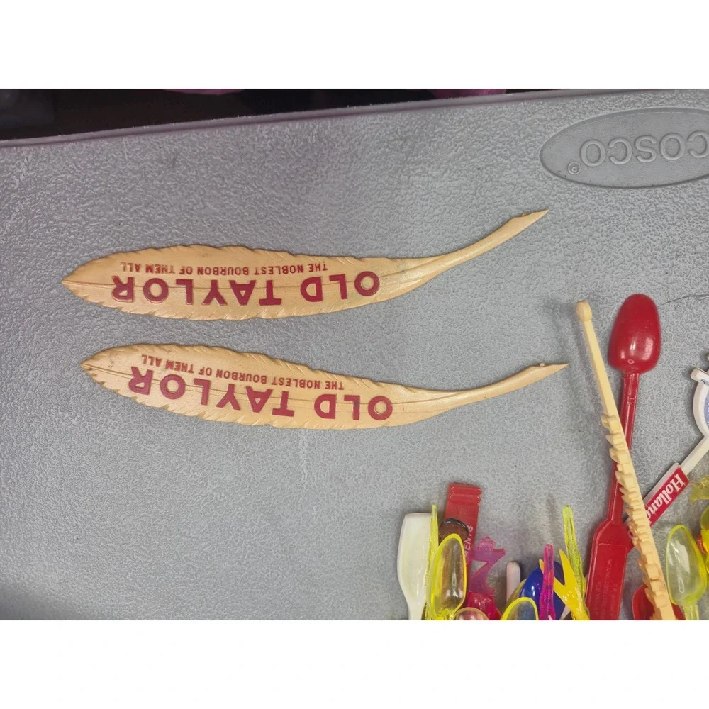 52 Vintage Cocktail Swizzle Stick Stirrer Lot Old Taylor Gilbey's PM Whiskey